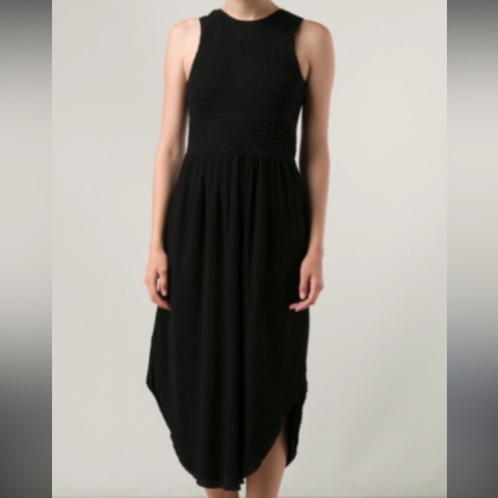 Ulla Johnson 'Cowrie' Black Cotton Smocked Sleeveless Midi Dress Size 6